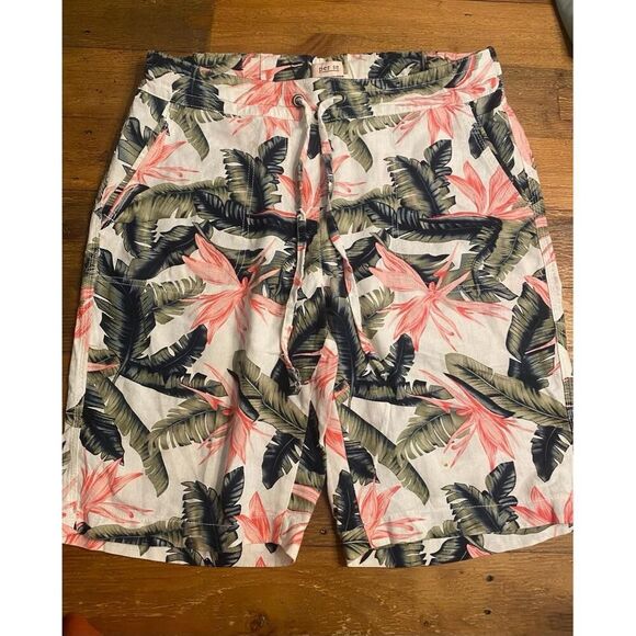 Per Se Medium Linen Shorts Floral Casual Tropical Vacation drawstring - Picture 1 of 5